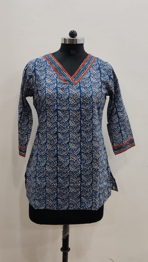 Indigo Leaf Cotton Short Kurti